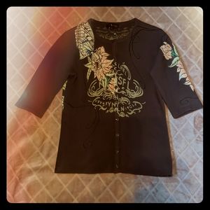 Gramm 3/4 Sleeve Butterfly Graphic Cardigan
